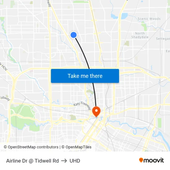 Airline Dr @ Tidwell Rd to UHD map