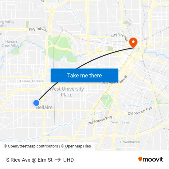 S Rice Ave @ Elm St to UHD map