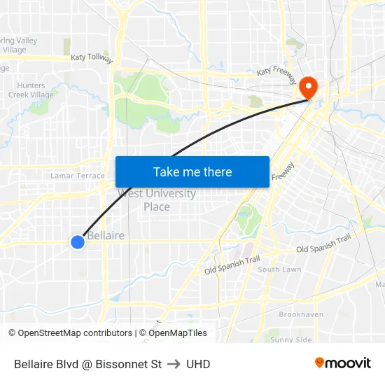 Bellaire Blvd @ Bissonnet St to UHD map