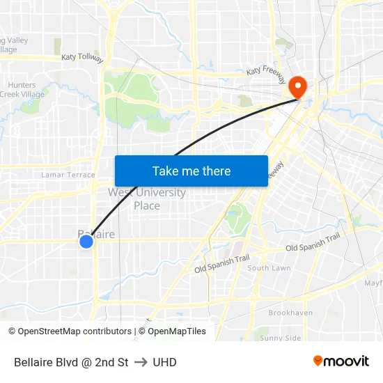 Bellaire Blvd @ 2nd St to UHD map