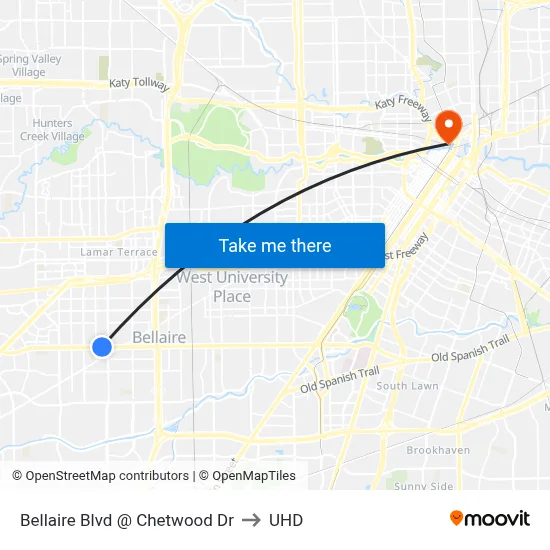 Bellaire Blvd @ Chetwood Dr to UHD map
