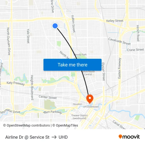 Airline Dr @ Service St to UHD map