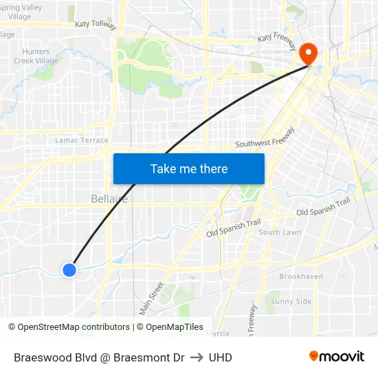 Braeswood Blvd @ Braesmont Dr to UHD map