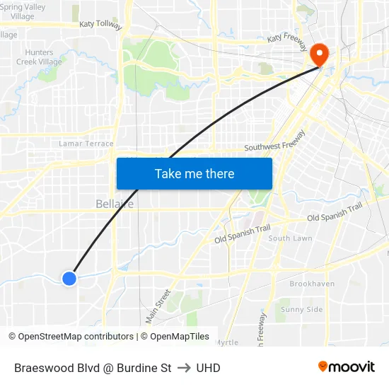 Braeswood Blvd @ Burdine St to UHD map