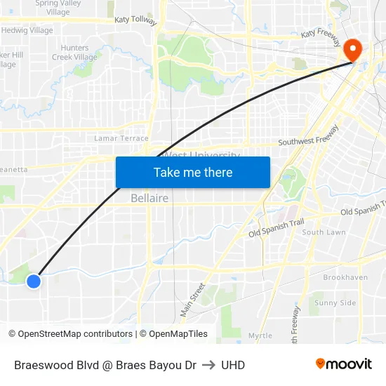 Braeswood Blvd @ Braes Bayou Dr to UHD map