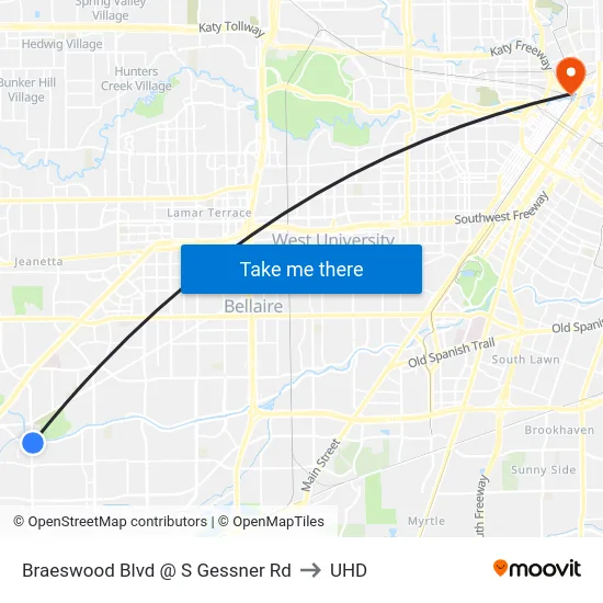 Braeswood Blvd @ S Gessner Rd to UHD map