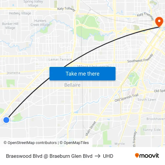 Braeswood Blvd @ Braeburn Glen Blvd to UHD map