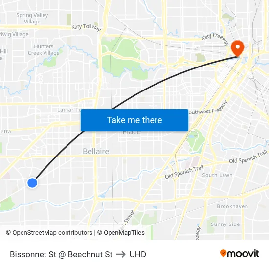 Bissonnet St @ Beechnut St to UHD map