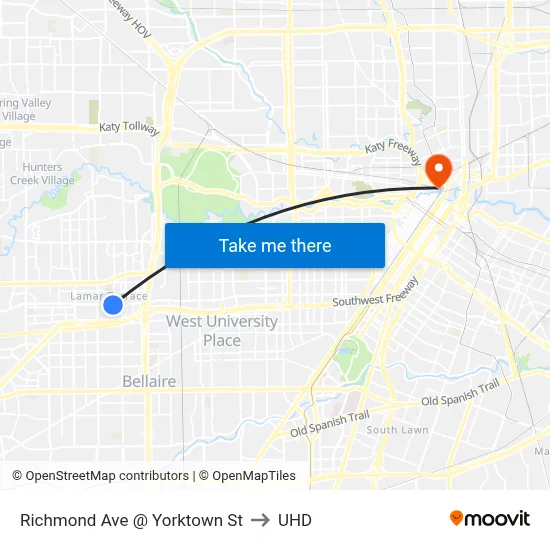 Richmond Ave @ Yorktown St to UHD map