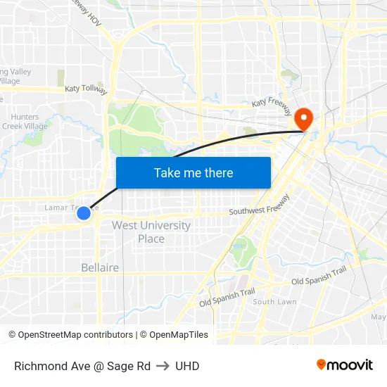 Richmond Ave @ Sage Rd to UHD map