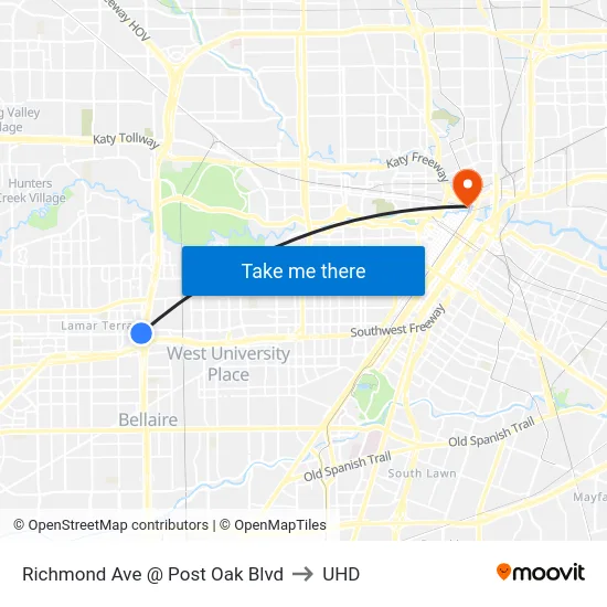 Richmond Ave @ Post Oak Blvd to UHD map
