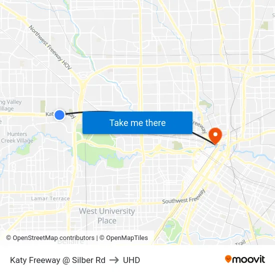 Katy Freeway @ Silber Rd to UHD map