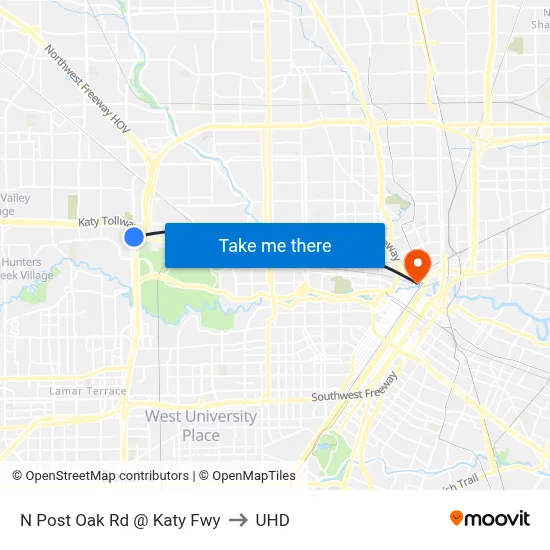 N Post Oak Rd @ Katy Fwy to UHD map