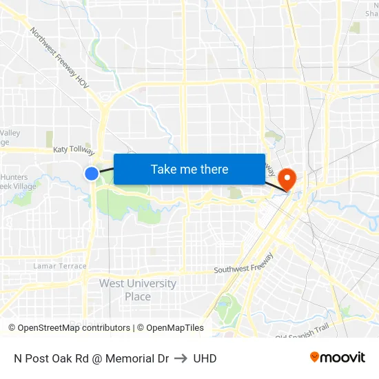 N Post Oak Rd @ Memorial Dr to UHD map