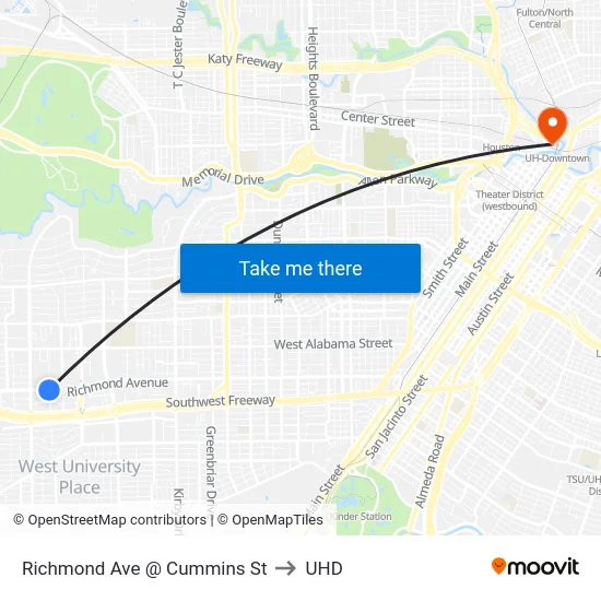 Richmond Ave @ Cummins St to UHD map