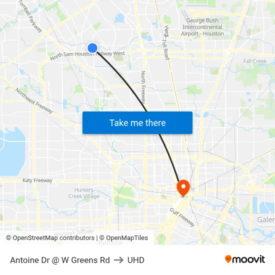 Antoine Dr @ W Greens Rd to UHD map