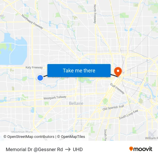 Memorial Dr @Gessner Rd to UHD map