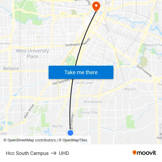 Hcc South Campus to UHD map