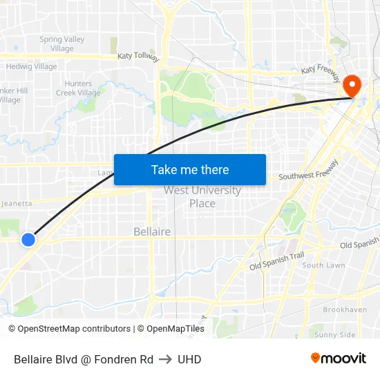 Bellaire Blvd @ Fondren Rd to UHD map