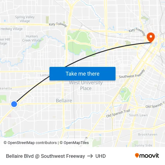 Bellaire Blvd @ Southwest Freeway to UHD map