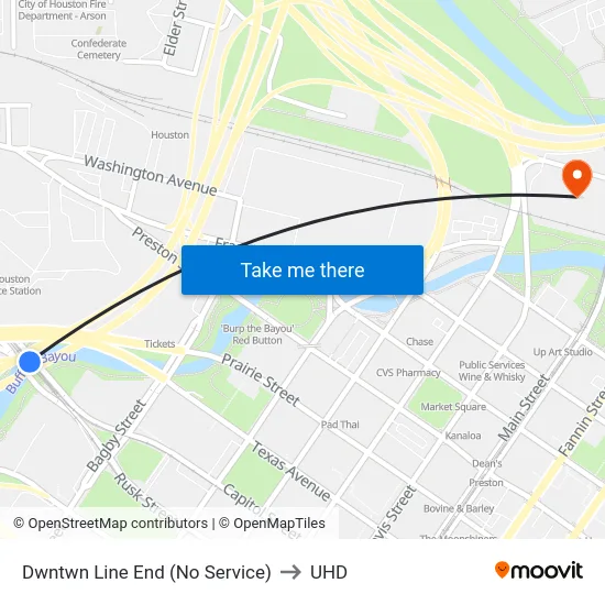 Dwntwn Line End (No Service) to UHD map
