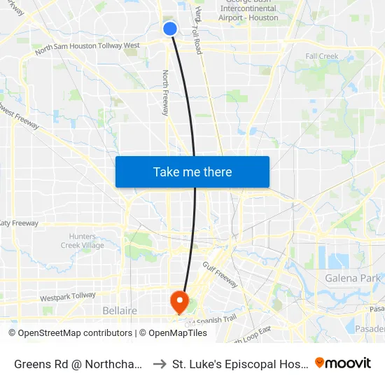 Greens Rd @ Northchase Dr to St. Luke's Episcopal Hospital map