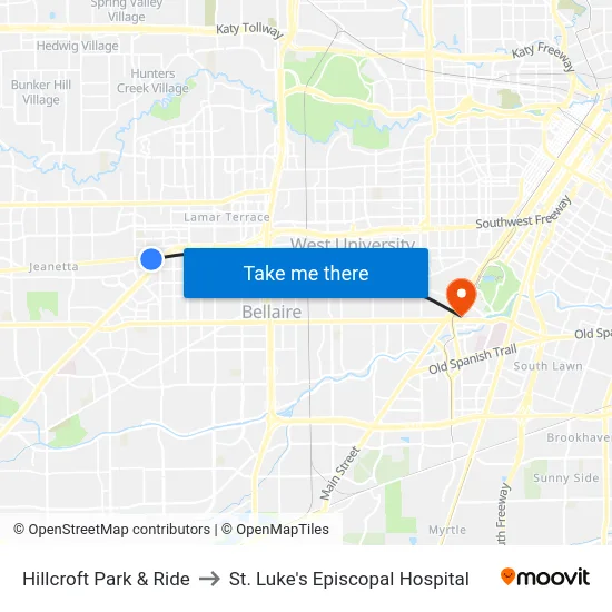 Hillcroft Park & Ride to St. Luke's Episcopal Hospital map