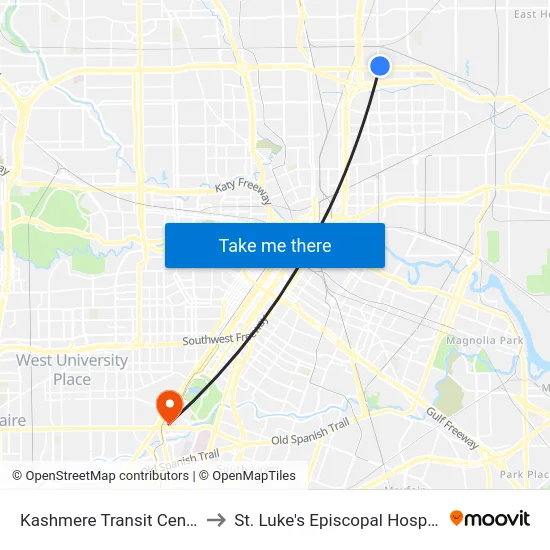 Kashmere Transit Center to St. Luke's Episcopal Hospital map