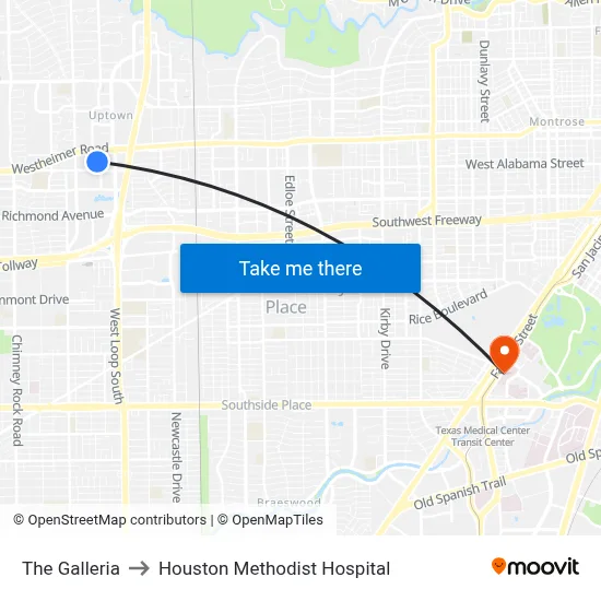 The Galleria to Houston Methodist Hospital map