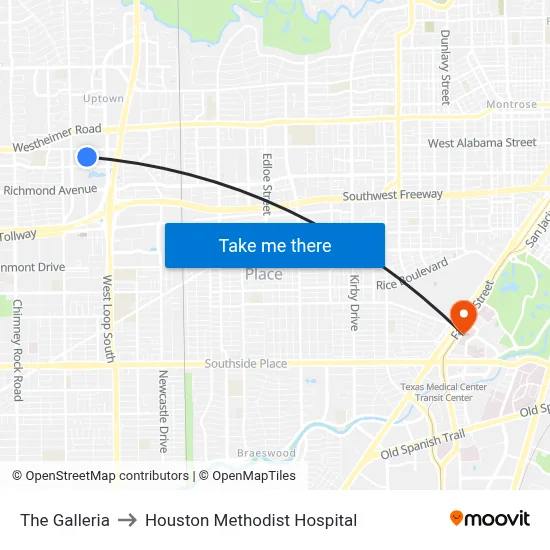 The Galleria to Houston Methodist Hospital map