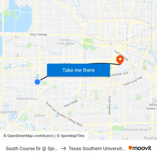 South Course Dr @ Spice Ln to Texas Southern University REC map