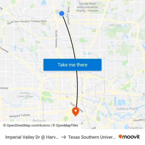 Imperial Valley Dr @ Harvest Time to Texas Southern University REC map
