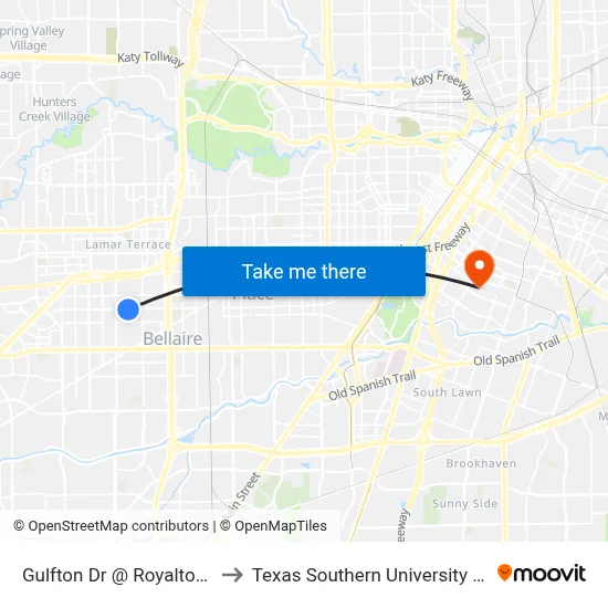 Gulfton Dr @ Royalton St to Texas Southern University REC map