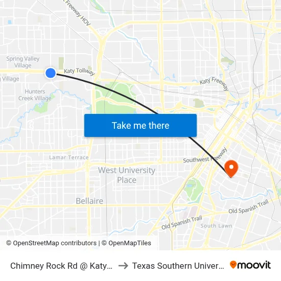 Chimney Rock Rd @ Katy Freeway to Texas Southern University REC map