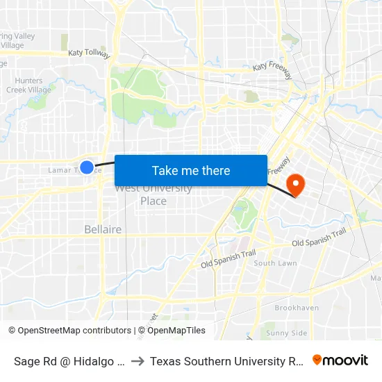 Sage Rd @ Hidalgo St to Texas Southern University REC map