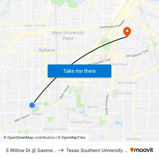 S Willow Dr @ Gasmer Dr to Texas Southern University REC map