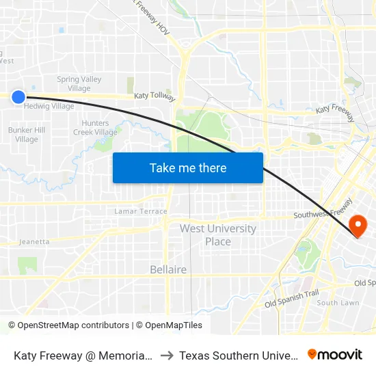 Katy Freeway @ Memorial City Way to Texas Southern University REC map