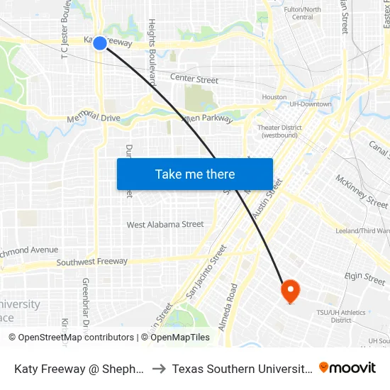 Katy Freeway @ Shepherd Dr to Texas Southern University REC map