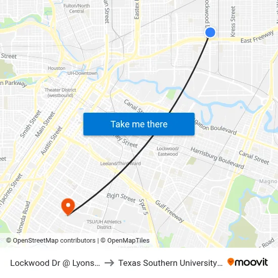 Lockwood Dr @ Lyons Ave to Texas Southern University REC map