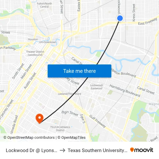 Lockwood Dr @ Lyons Ave to Texas Southern University REC map
