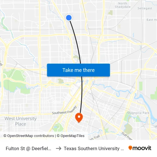 Fulton St @ Deerfield St to Texas Southern University REC map