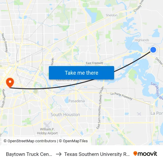 Baytown Truck Center to Texas Southern University REC map
