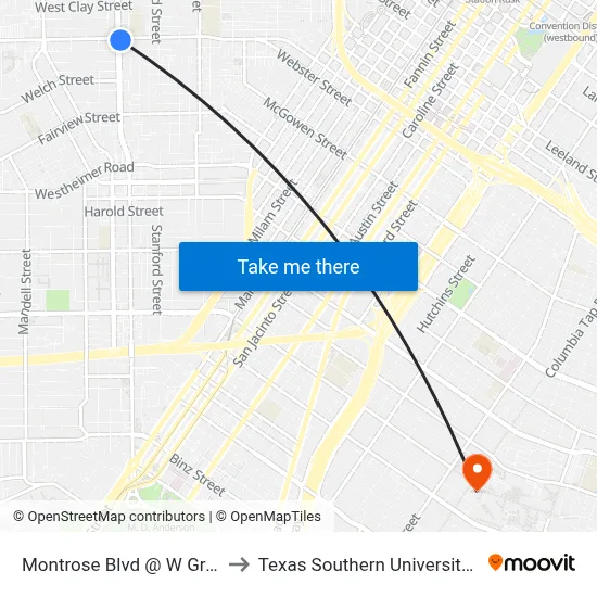 Montrose Blvd @ W Gray St to Texas Southern University REC map