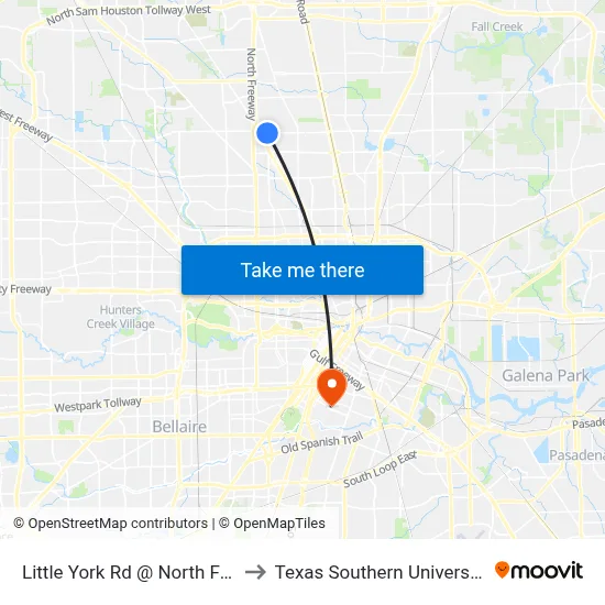 Little York Rd @ North Freeway to Texas Southern University REC map