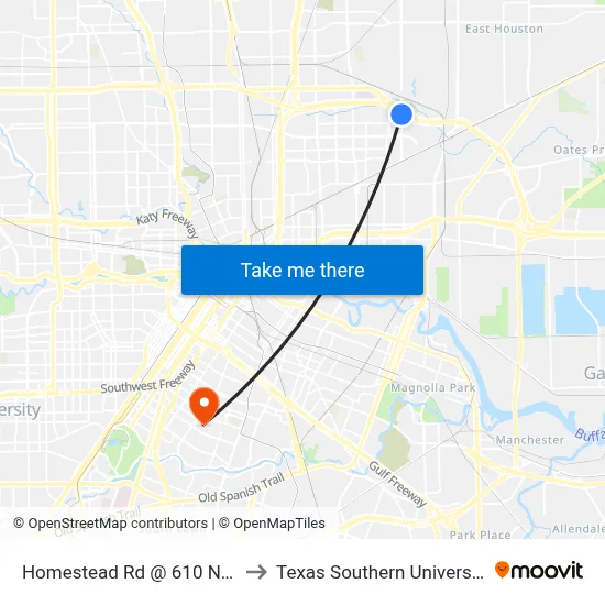 Homestead Rd @ 610 N Loop E to Texas Southern University REC map