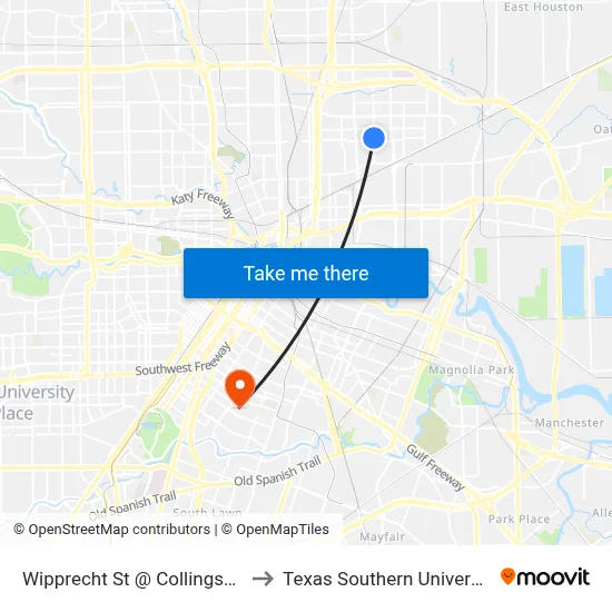 Wipprecht St @ Collingsworth St to Texas Southern University REC map