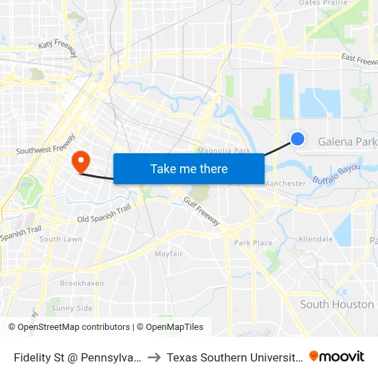 Fidelity St @ Pennsylvania St to Texas Southern University REC map