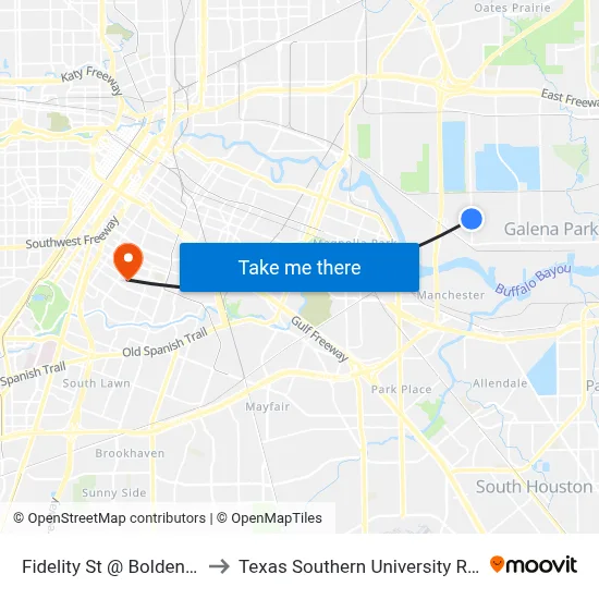 Fidelity St @ Bolden St to Texas Southern University REC map