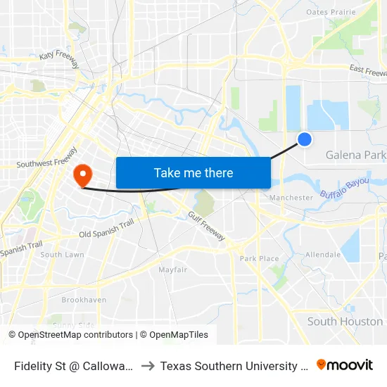 Fidelity St @ Calloway St to Texas Southern University REC map