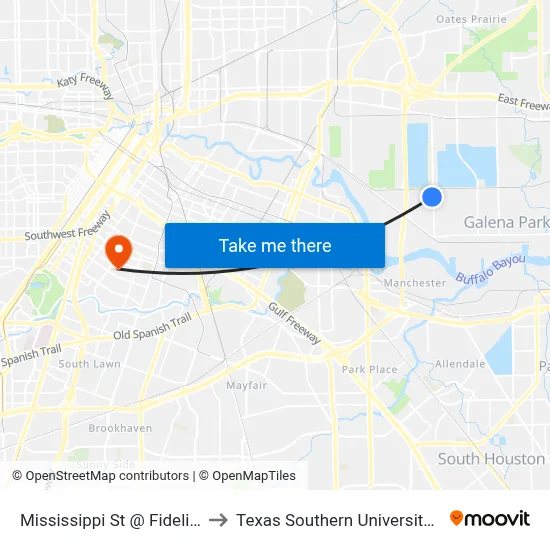 Mississippi St @ Fidelity St to Texas Southern University REC map